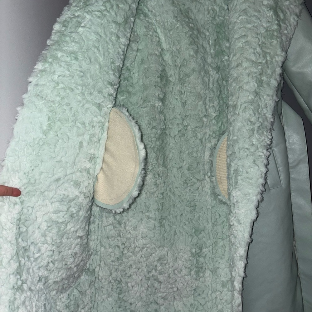 Unreal Fur Maxi Faux Leather And Fur Jacket Turqoise Like New — image 3 of 4